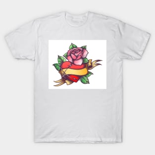 Heart and Rose Flower and Ribbon T-Shirt